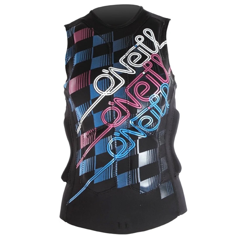 O'Neill Women's Black and Blue Checkered Swim Top